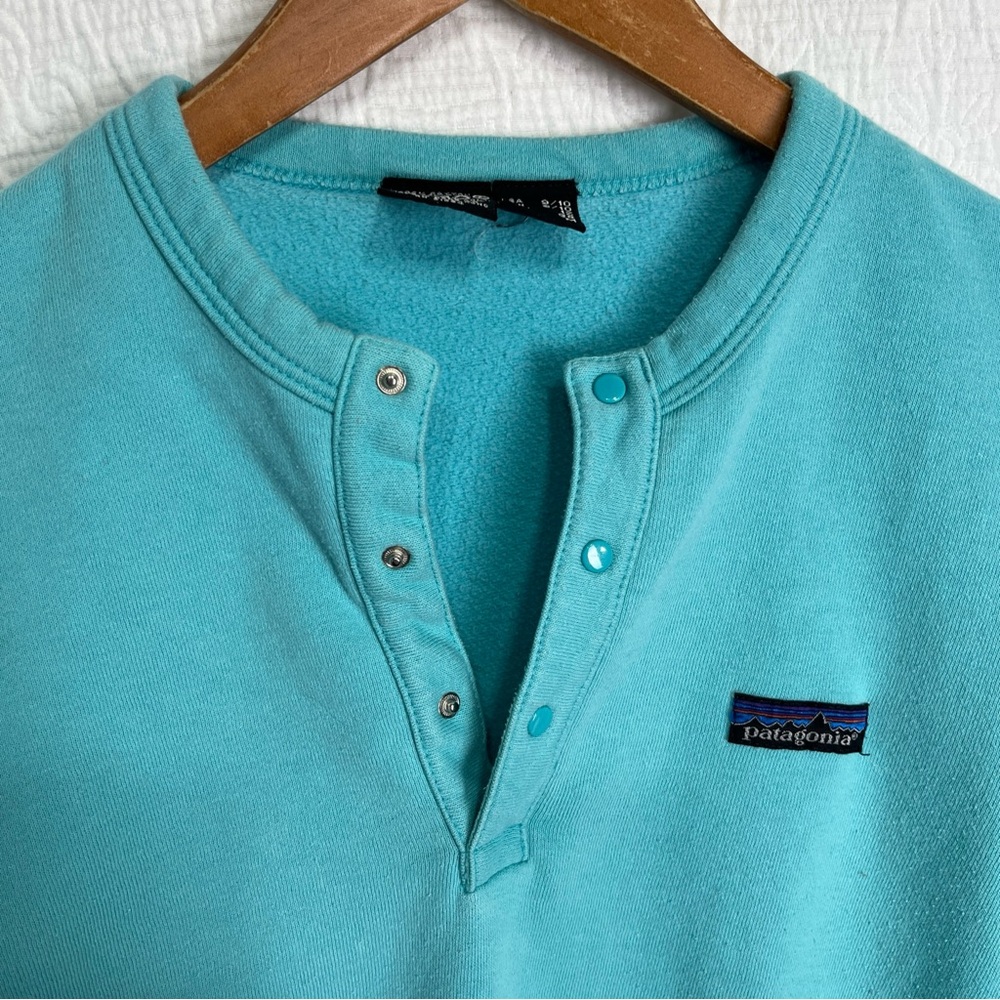 Vintage 86 Patagonia Womens 9 10 Sweatshirt Henley Snap Crew Pullover Blue Top - Picture 7 of 16